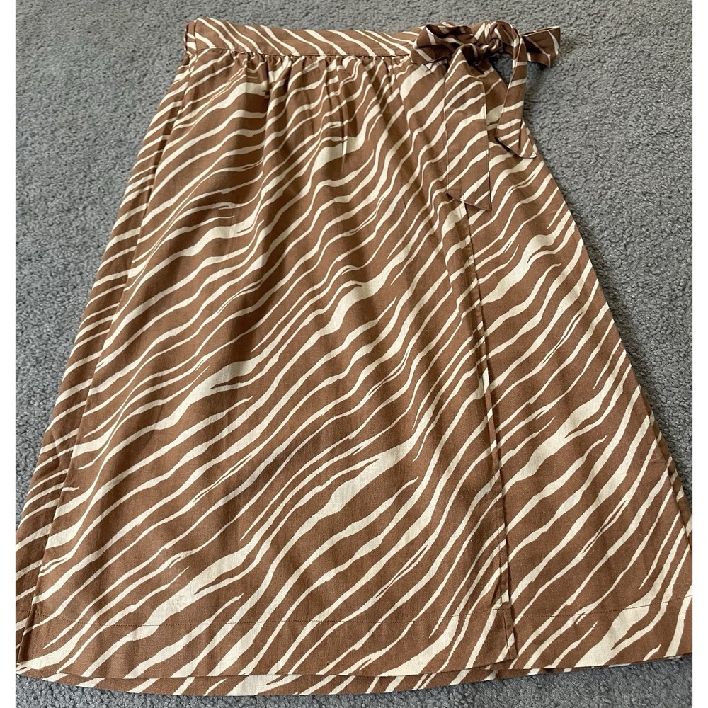 Faux Wrap Zebra Print Midi Skirt Sz S/M Beige Cream Side Tie Party Classic READ - Picture 4 of 11